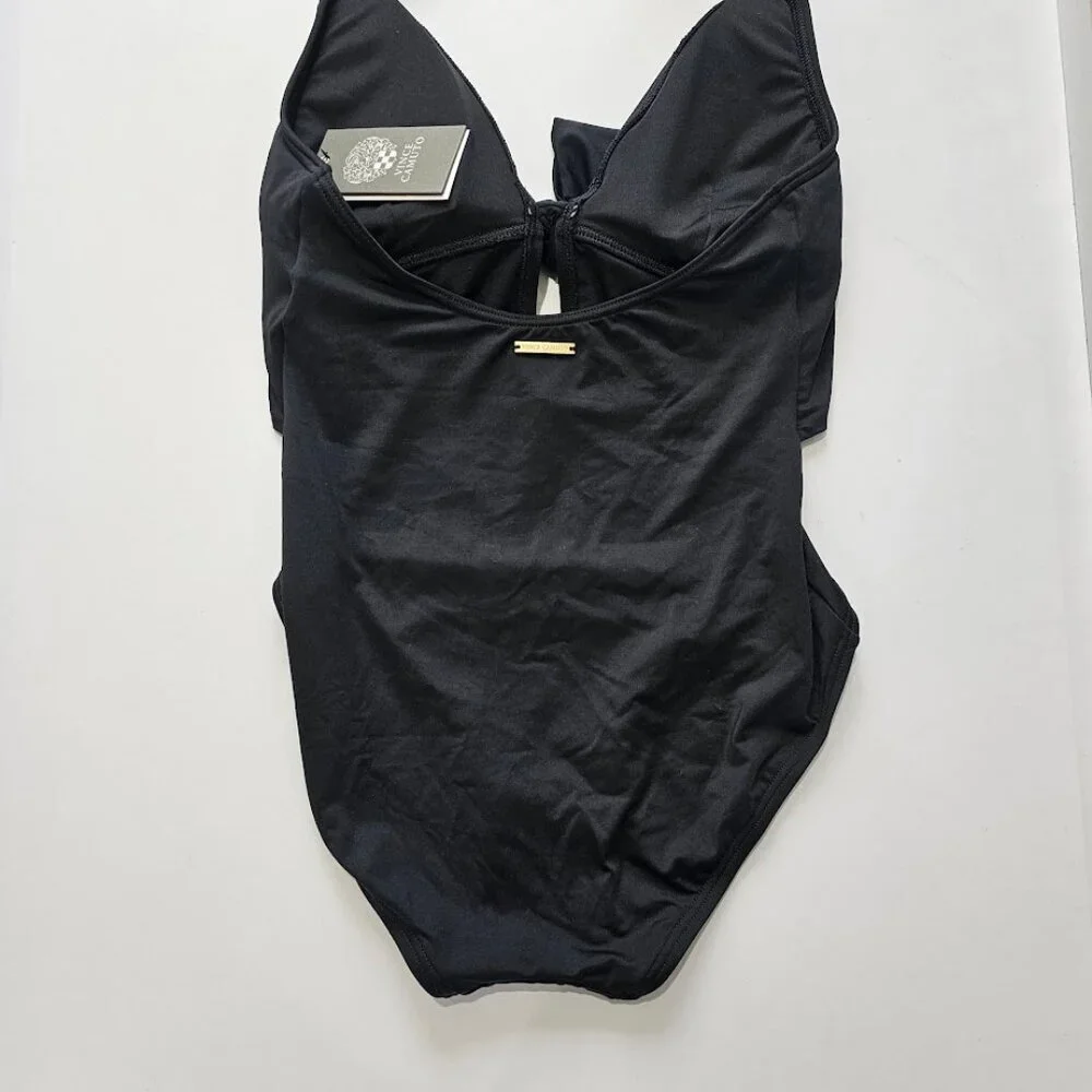 Vince Camuto Plunging Tie-Front Halter One-Piece Swimsuit